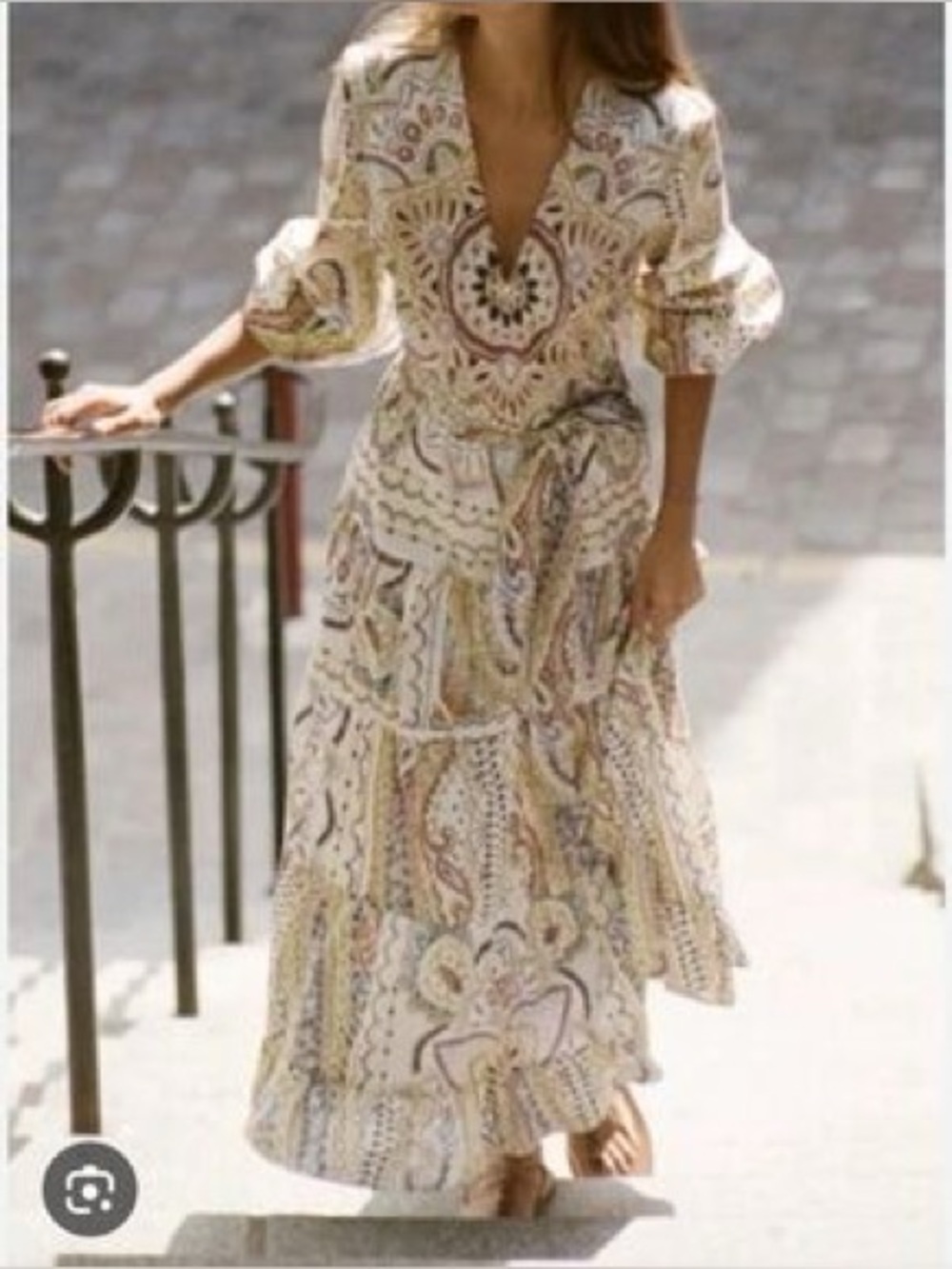 Zara Cream Midi Dress with Multicolor Bohemian Print